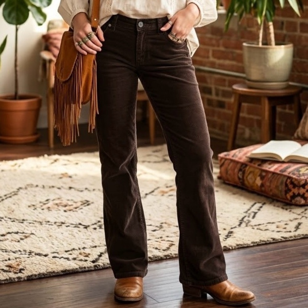 Urban Life Chocolate Brown Corduroy Straight Leg Pants Boho Cottagecore Y2K Chic